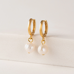 Load image into Gallery viewer, Gold-Plated Hoops - Amari Pearl Huggie Drop