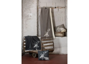 Fussenegger Throw - Savona Velour Stag Head Charcoal 200x150cm