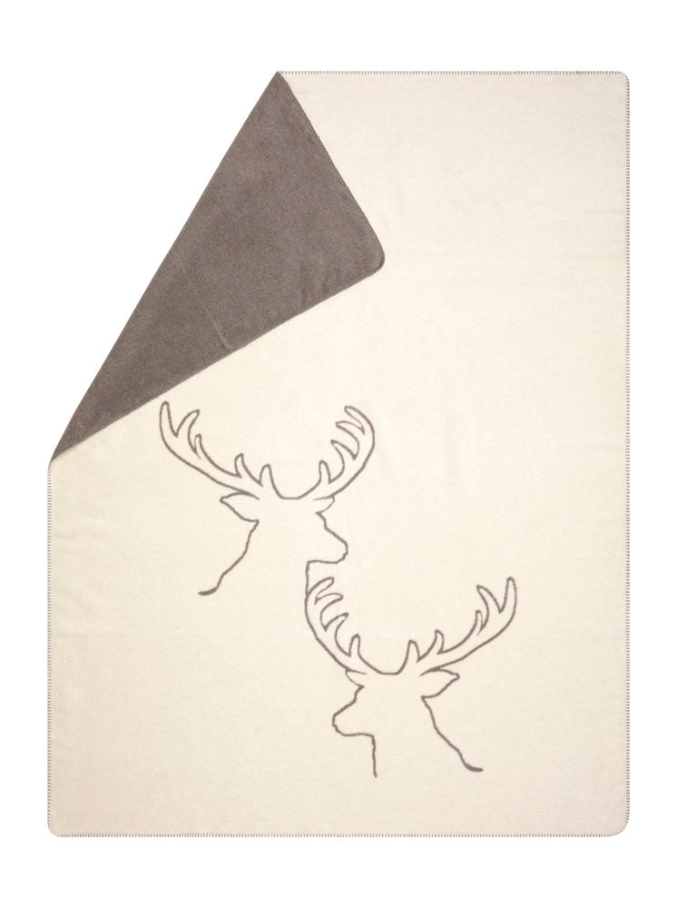 Fussenegger Throw - Savona Velour Stag Heads Off White 200x150cm