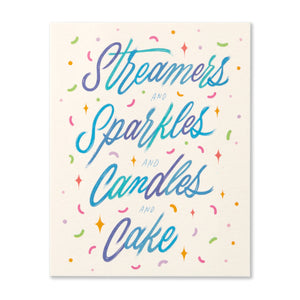 Birthday Card - Streamers & Sparkles & Candles