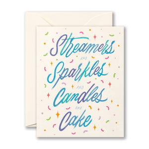 Birthday Card - Streamers & Sparkles & Candles