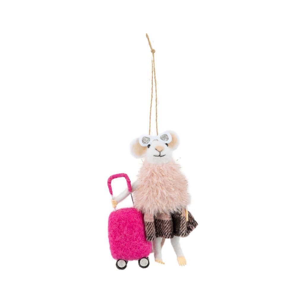 Holiday Ornament - Mouse with Pink Carryon