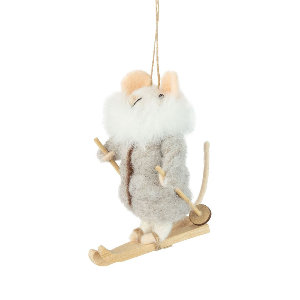 Holiday Ornament - Mouse in Fur Collar Parka Skiing