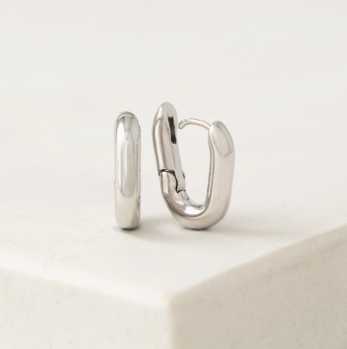 Rhodium-Plated Hoops - Small Paperclip Puff