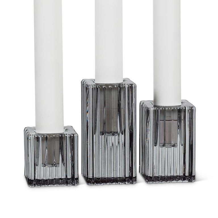 Taper Candle Holder - Ribbed Square Grey