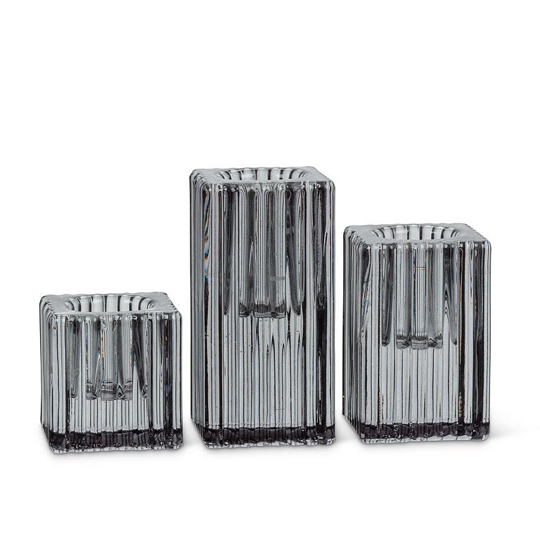Taper Candle Holder - Ribbed Square Grey