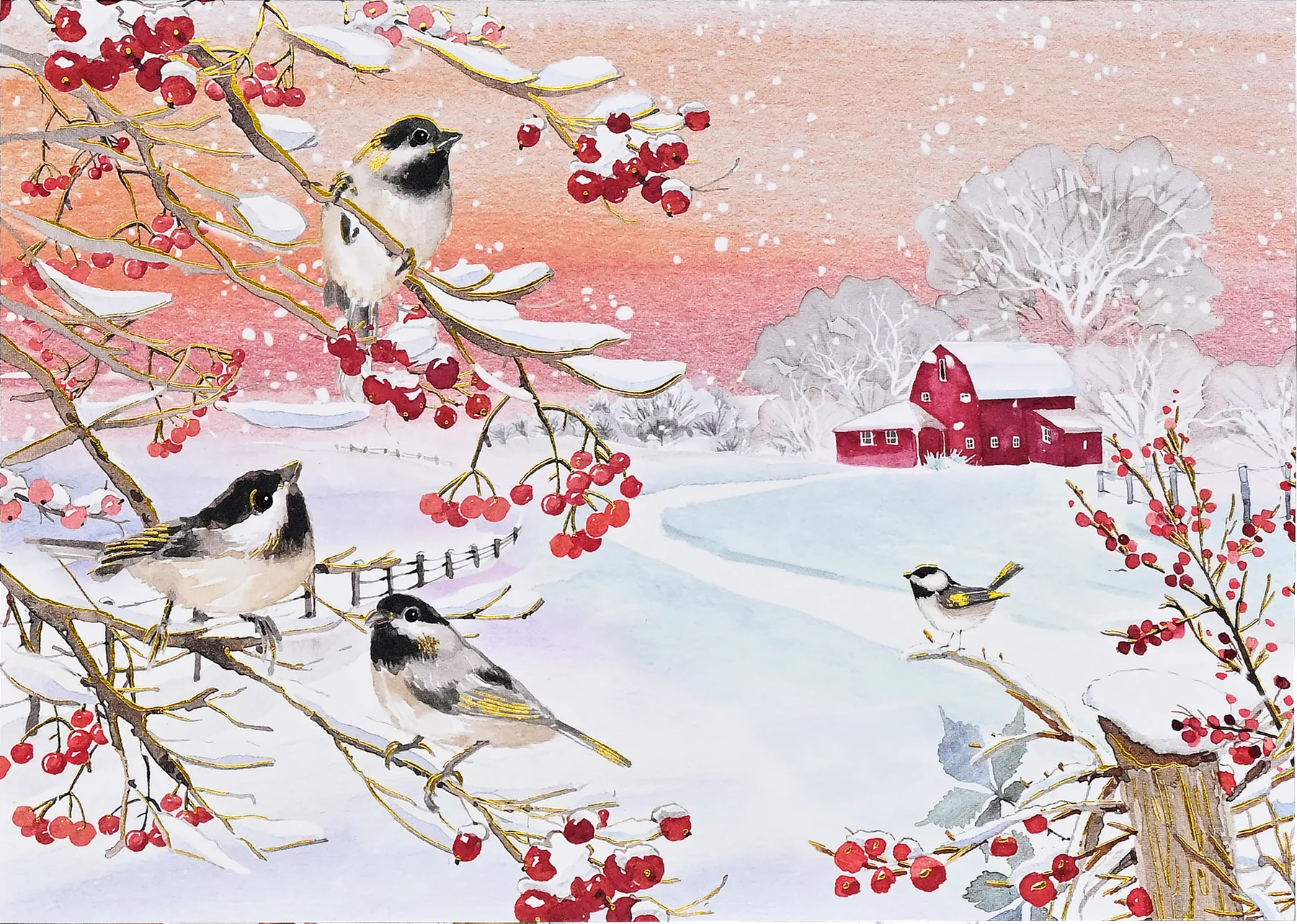 Holiday Boxed Card Set - Snowy Songbirds s/20