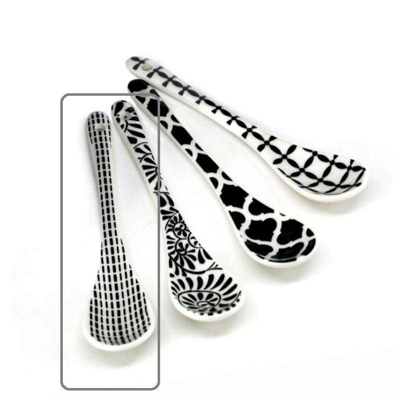 Condiment Spoon - 5.1" Black | White Lattice