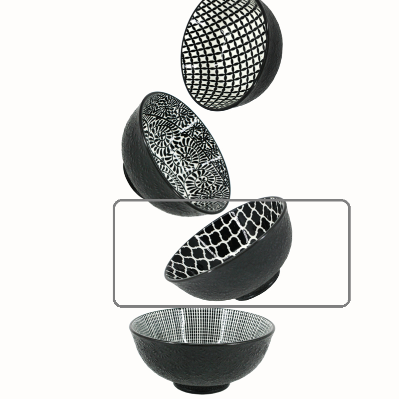 Bowl - 4.7" Black | White Stamp