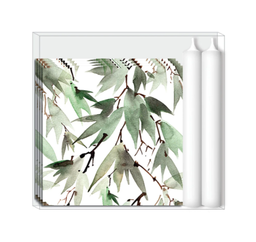 Luncheon Napkin Gift Set - Watercolor Leaves | White