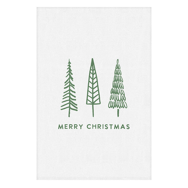 Tea Towel - Merry Christmas Grn Trees