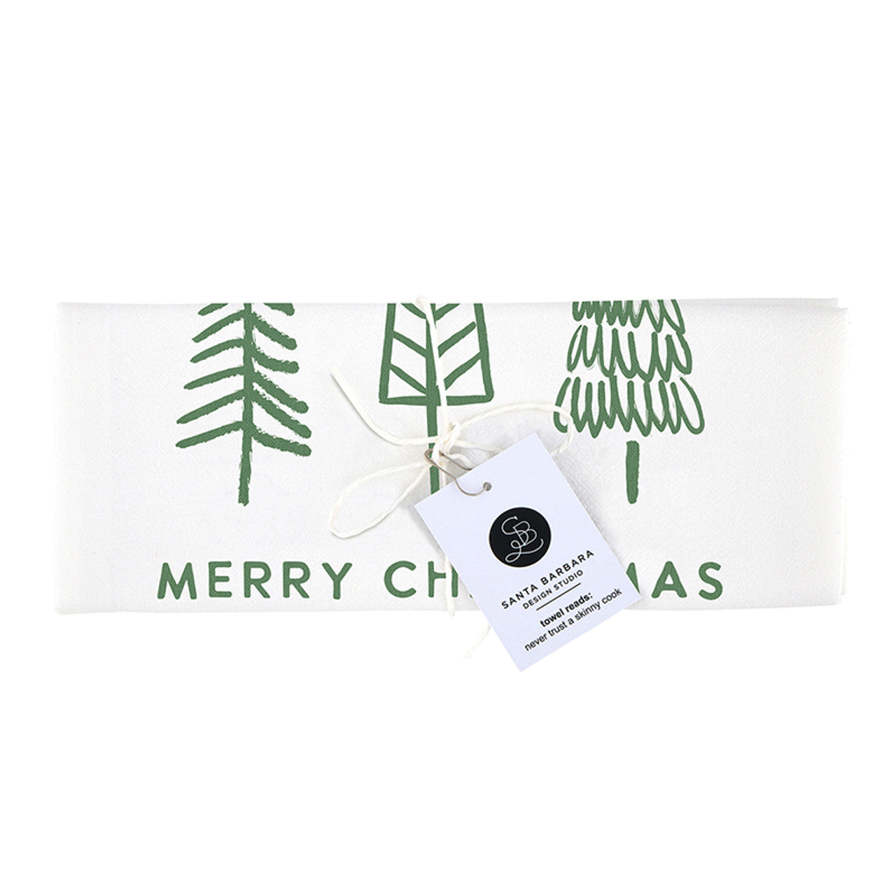 Tea Towel - Merry Christmas Grn Trees