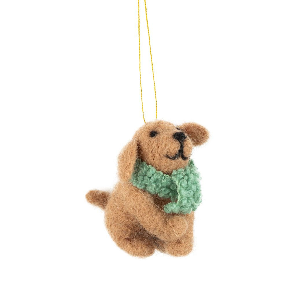 Holiday Ornament - Felt Dog Green Scarf