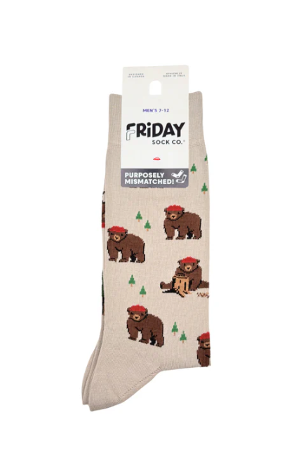 Men's Midcalf Socks - Bear in Hat & Trees