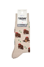 Load image into Gallery viewer, Men&#39;s Midcalf Socks - Bear in Hat &amp; Trees
