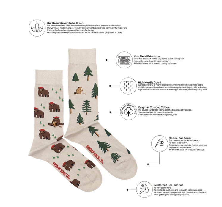 Men's Midcalf Socks - Bear in Hat & Trees