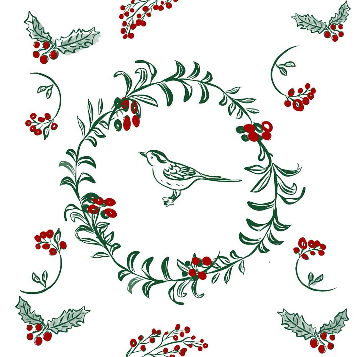 Paviot Holiday Cocktail Napkin - Oiseaux de Noel