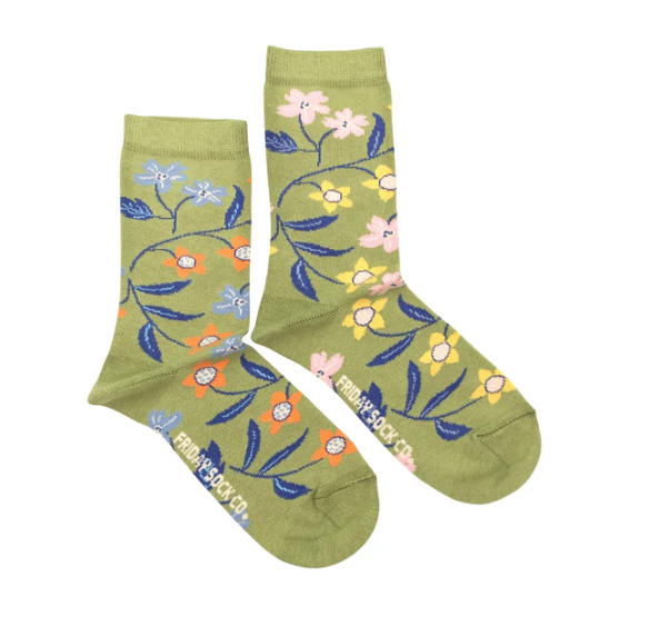 Women's Crew Socks - Flower Vine