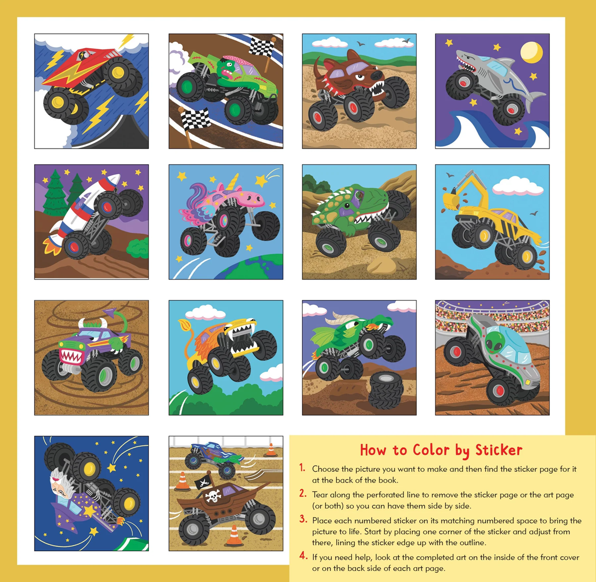 Activity Book - Color By Sticker Monster Trucks