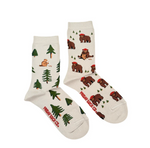 Load image into Gallery viewer, Women&#39;s Crew Socks - Bear in Hat &amp; Trees
