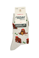 Load image into Gallery viewer, Women&#39;s Crew Socks - Bear in Hat &amp; Trees
