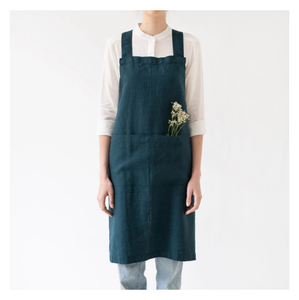 Crossback Apron - Deep Water Washed Linen