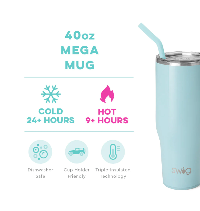 Swig Mega Mug 40oz - Shimmer Aquamarine