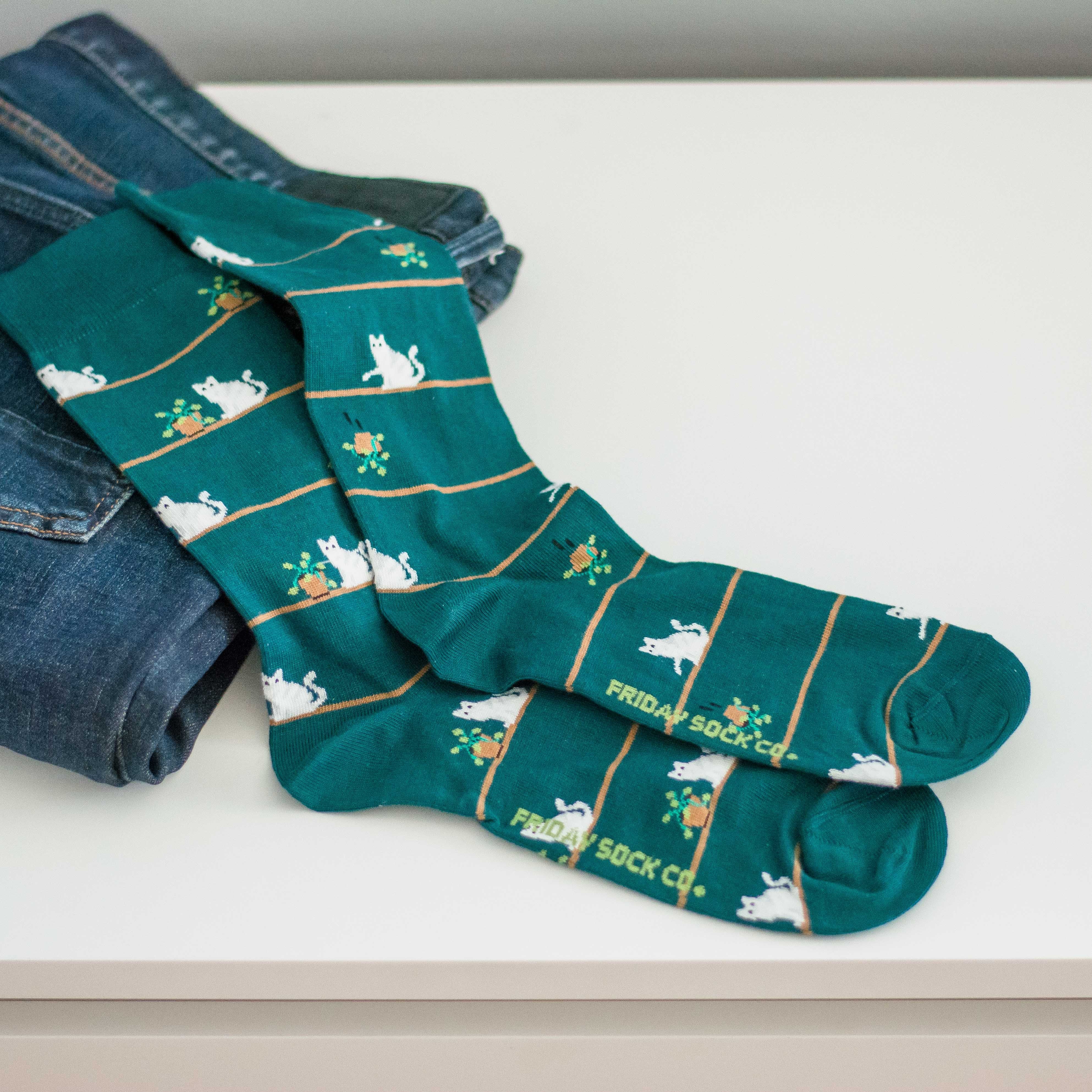Men's Midcalf Socks -  Cat & Plant