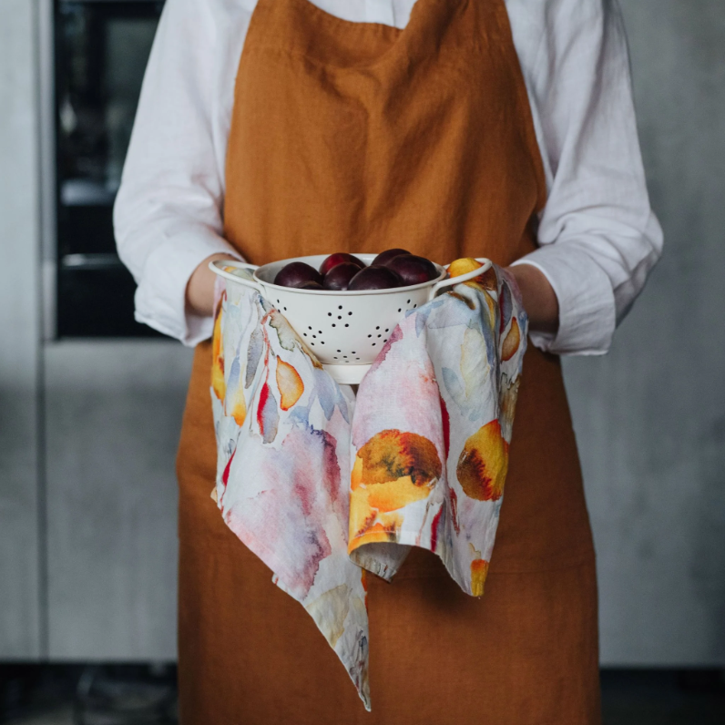 Tea Towel - Orange Flow White Linen