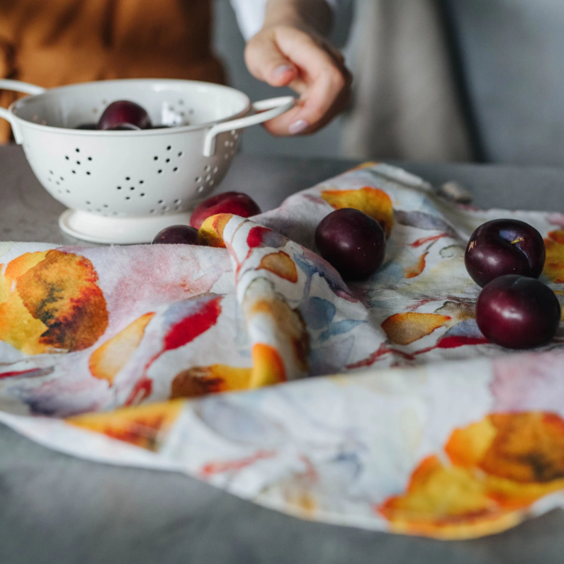 Tea Towel - Orange Flow White Linen